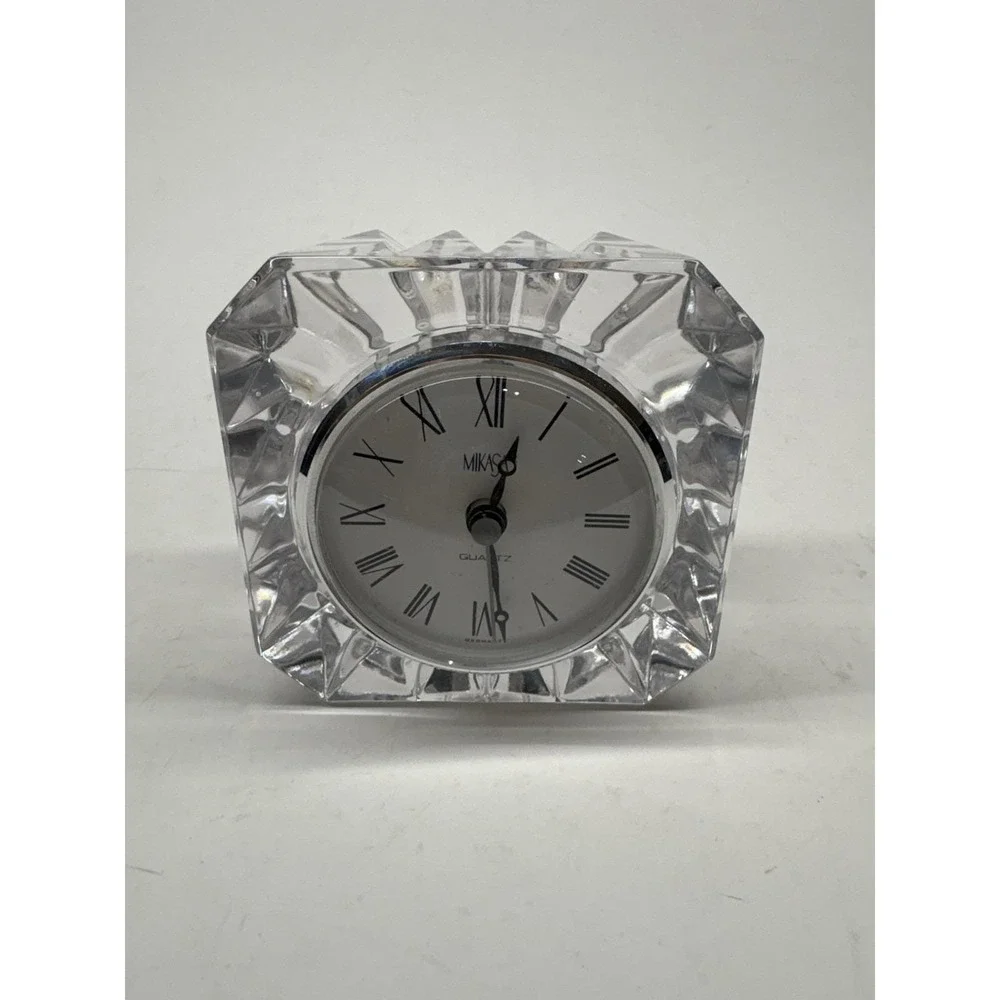 Vintage Mikasa Westminister Square Mantel Quartz Clock Lead Crystal *New Battery